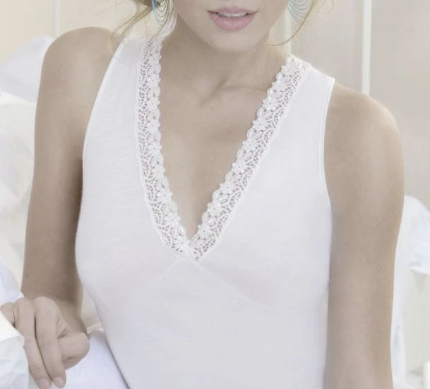 Canottiera Donna Larga Stretta Con Forma Del Seno Filo Di Scozia Con Pizzo Emmebivi 19912