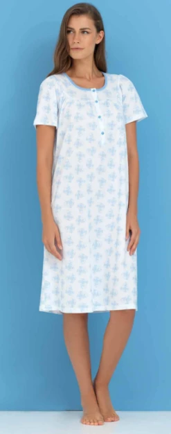 Camicia Da Notte Mezza Manica 100% Cotone Linclalor 74035 Outlet