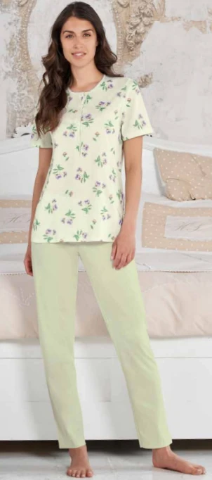 Pigiama Donna M/M Aperto Pantalone Lungo 100% Cotone Linclalor 74440
