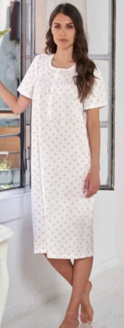 Camicia Da Notte Mezza Manica 100% Cotone Jersey Linclalor 74458