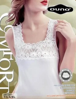 Canottiera Donna Sottogiacca Cotone E Pizzo Ouno 2611